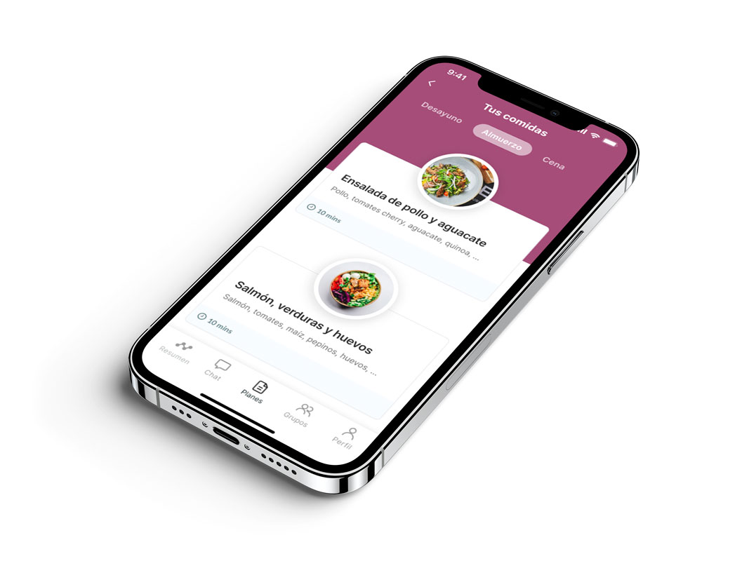 Un mockup de la app de coaching mostrando las funciones.
